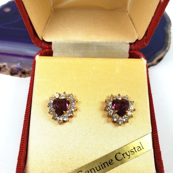 Vintage 1990's by Roman Classic Collection Genuine Crystal Heart Stud Earrings - Picture 4 of 6